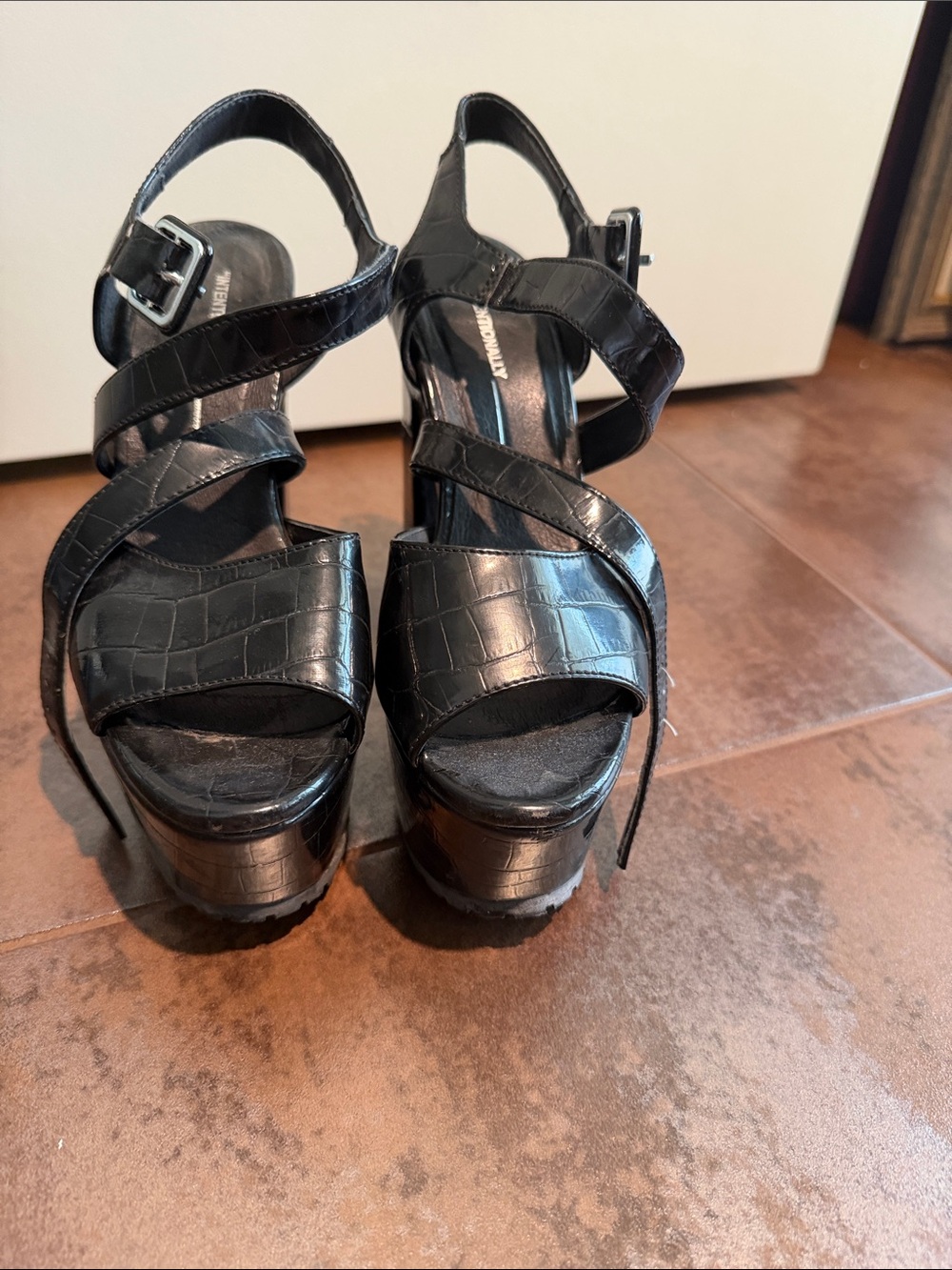 Black Croc-Embossed Leather Slingback platforms